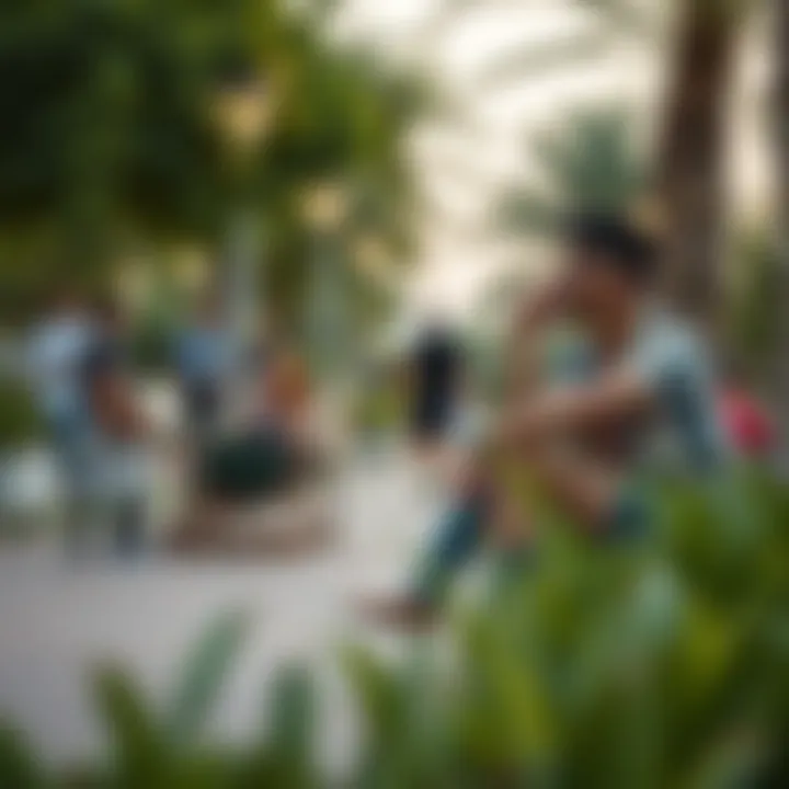 Visitors relaxing and socializing in Zaabel Park