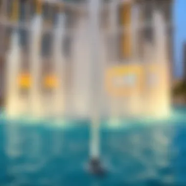 A close-up of the fountain's elegant jets giving life to the landscape