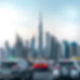 Overview of Dubai skyline with iconic architecture