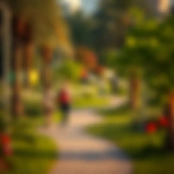 Visitors enjoying the walking trails amidst vibrant landscape in Hayat Park