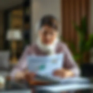 A housewife reviewing financial documents