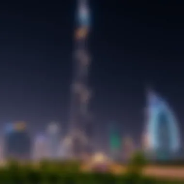 Night view of Icon Tower 1 illuminated against the sky