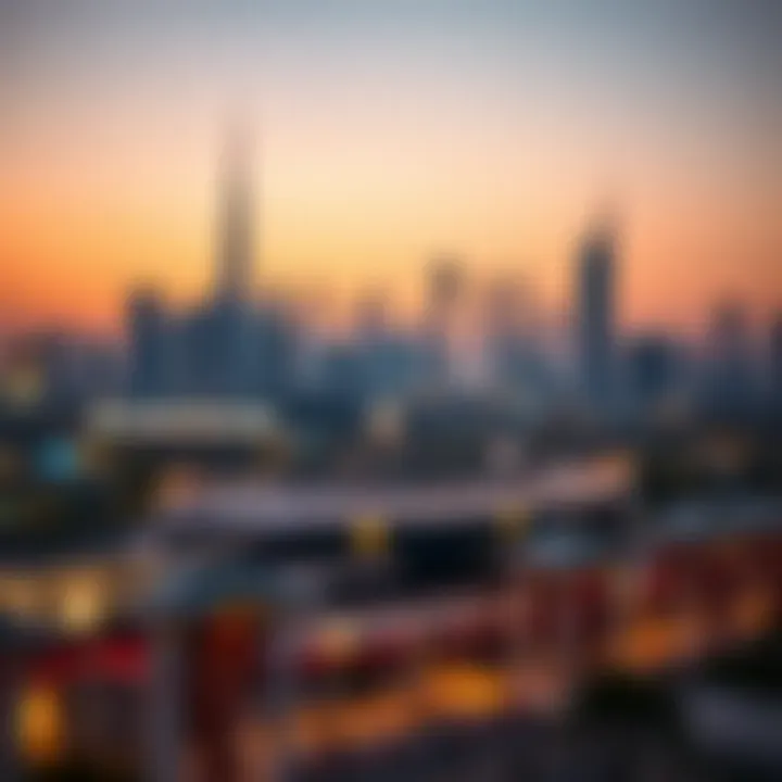 Dubai Skyline at Sunset Dubai skyline during sunset with Ramadan decorations