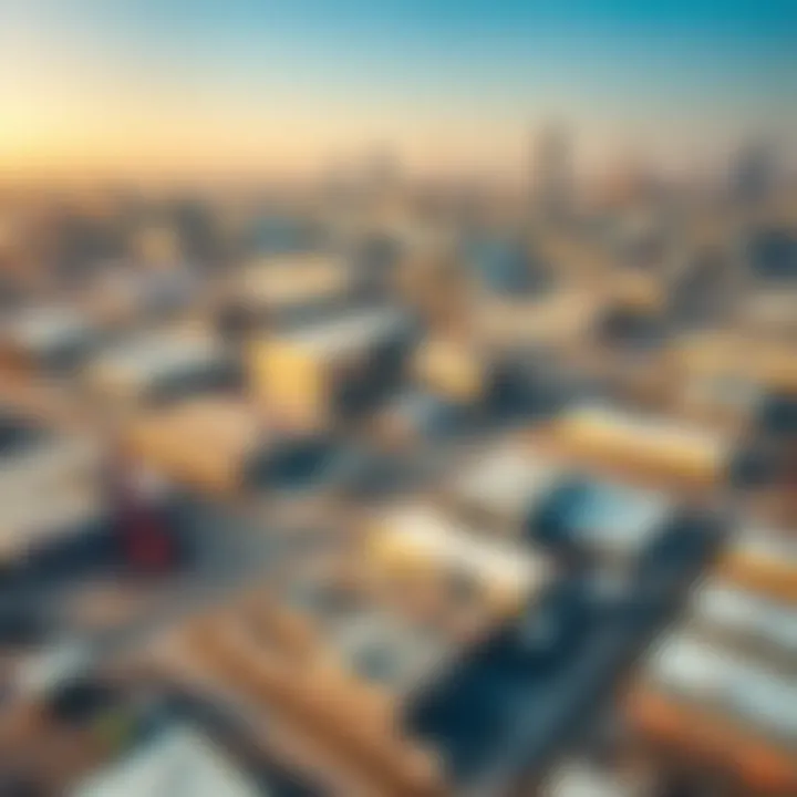 Aerial view of Dubai's industrial landscape showcasing factories and warehouses.