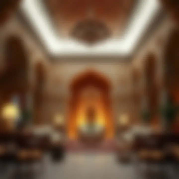 Elegant majlis with ambient lighting and decorative elements