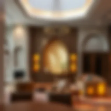 Diverse materials used in majlis design including wood, stone, and textiles