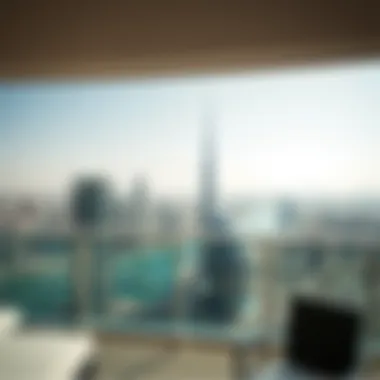 Panoramic view of Dubai skyline from a Marriott Residence balcony