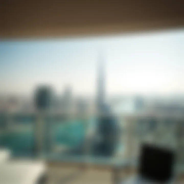 Panoramic view of Dubai skyline from a Marriott Residence balcony