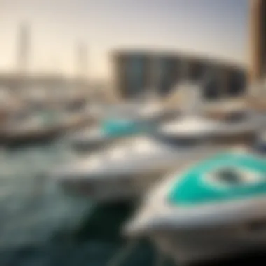 Lifestyle at the Marina A bustling marina filled with luxury yachts, illustrating the vibrant lifestyle of Dubai Marina.