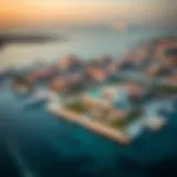 Aerial view of Palm West showcasing luxurious villas and waterfront properties