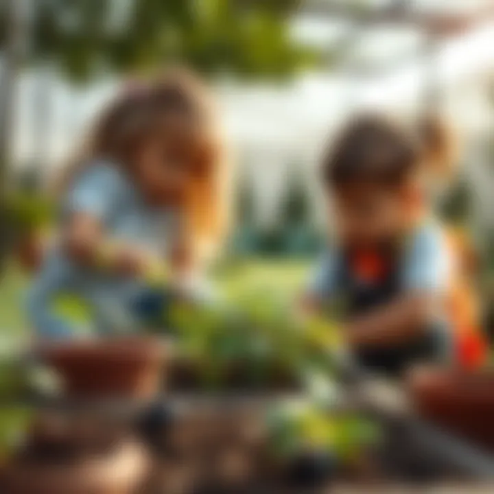 Children Engaging in Gardening Activities Gardening activity for children at a nursery