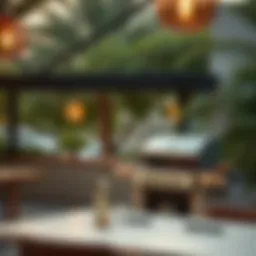 Scenic view of a barbecue area with lush greenery