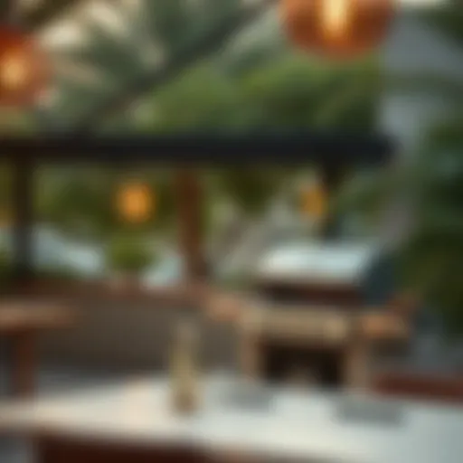 Scenic Outdoor Barbecue Area Scenic view of a barbecue area with lush greenery