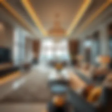 Opulent Interior Spaces of Palace Residences Luxurious interior design highlighting spacious living areas