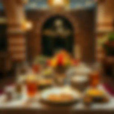 Traditional Iftar Table in the UAE Traditional Iftar table set up with various delicacies and decorative elements.