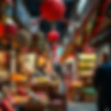 Festive Marketplace during Ramadan in the UAE A bustling marketplace showcasing festive decorations and Ramadan-themed products.