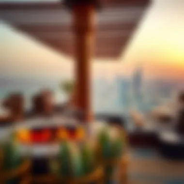 Vibrant rooftop lounge offering panoramic views of Dubai