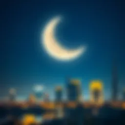 Crescent moon over Dubai skyline
