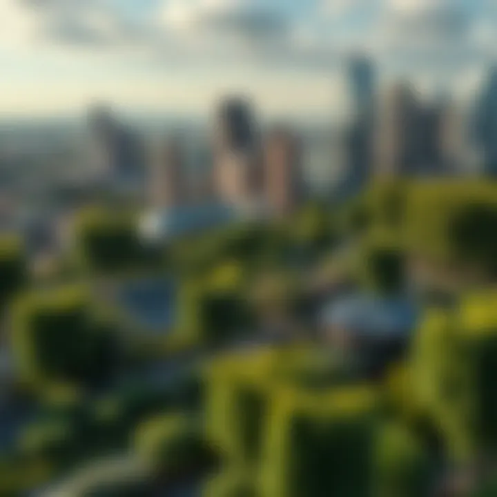 Sustainable practices represented through a green cityscape