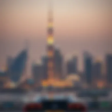 A panoramic view of Dubai's skyline featuring the Bugatti building
