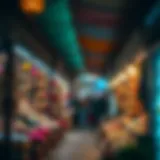 Vibrant market stalls adorned with local crafts