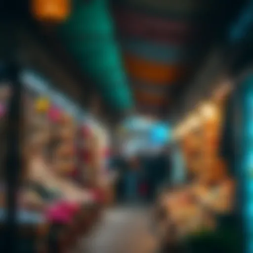 Vibrant market stalls adorned with local crafts