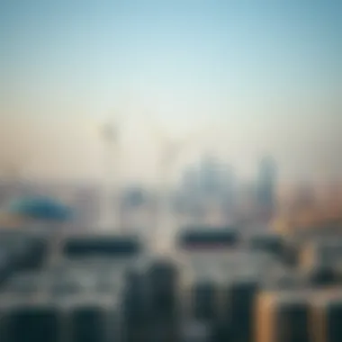 Wind Towers and Dubai Skyline An aerial perspective showcasing wind towers amidst Dubai's urban skyline