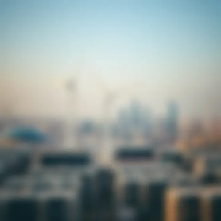 Wind Towers and Dubai Skyline An aerial perspective showcasing wind towers amidst Dubai's urban skyline