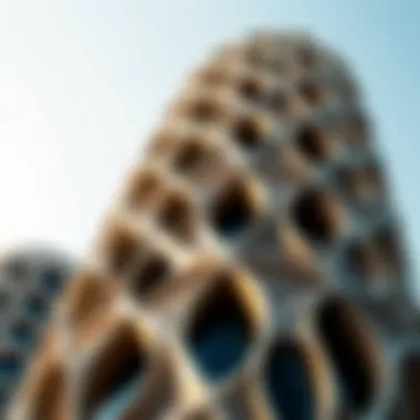 Intricate Design of Wind Tower Facade A close-up of the intricate patterns and textures on a wind tower's façade