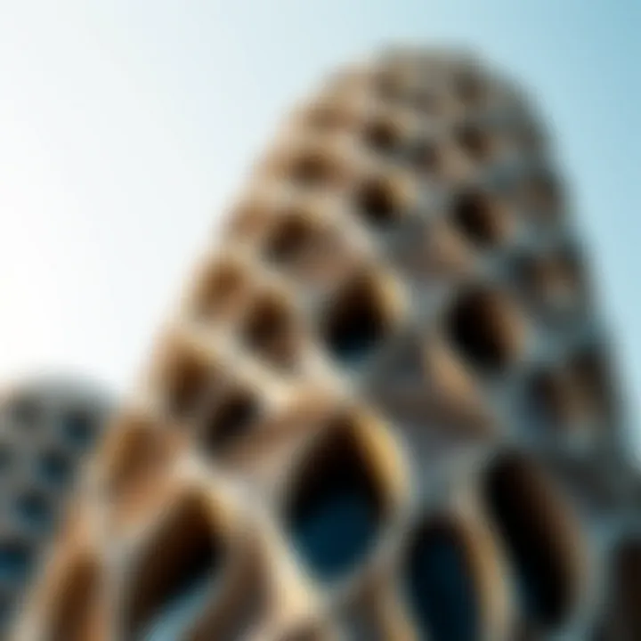 Intricate Design of Wind Tower Facade A close-up of the intricate patterns and textures on a wind tower's façade