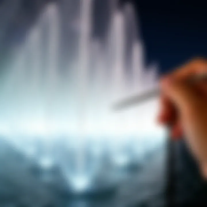 Choreographed Water Jets Close-up of water jets from the Dubai Fountain during a choreographed performance