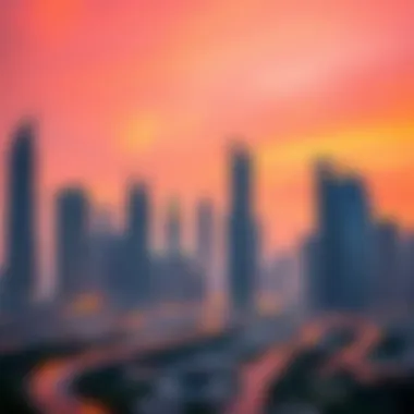 Dubai's Iconic Skyline A vibrant skyline of Dubai showcasing iconic buildings