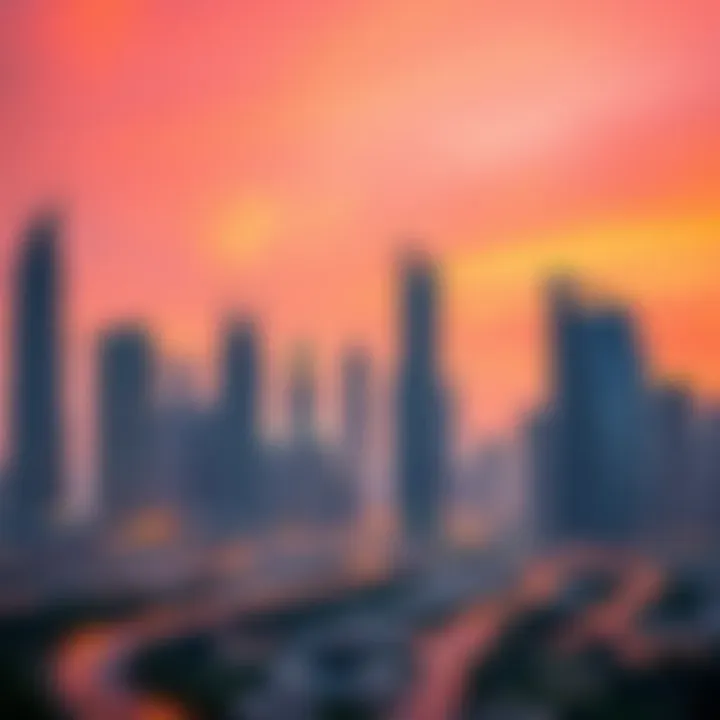 Dubai's Iconic Skyline A vibrant skyline of Dubai showcasing iconic buildings