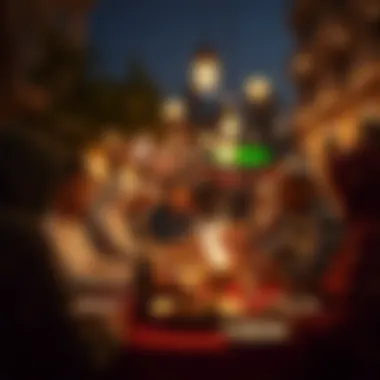 A vibrant scene of a community gathering for iftar