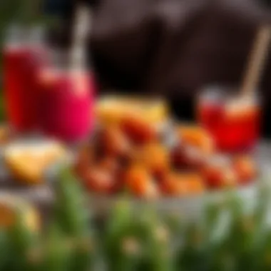 Traditional Iftar Foods A close-up of colorful dates and beverages traditionally consumed during iftar