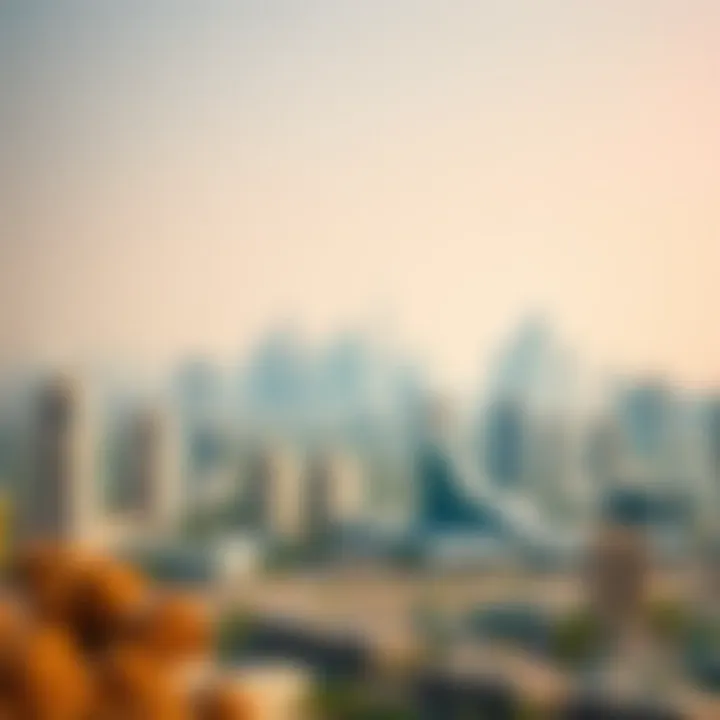 A panoramic view showcasing the unique skyline of SEEF Dubai with its distinctive architecture