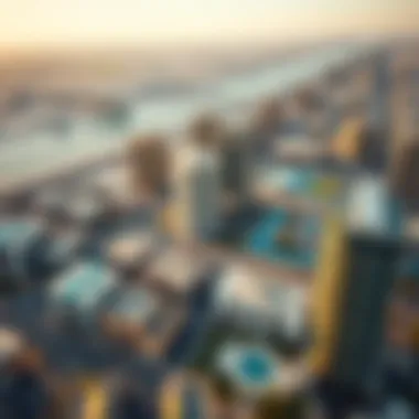 Aerial view of Dubai highlighting popular studio neighborhoods