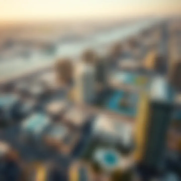 Aerial view of Dubai highlighting popular studio neighborhoods