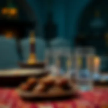 A Traditional Iftar: Dates and Water Traditional dates and water served for breaking fast