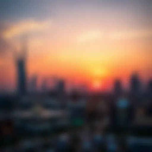 A vibrant sunset over Dubai's skyline signaling iftar time
