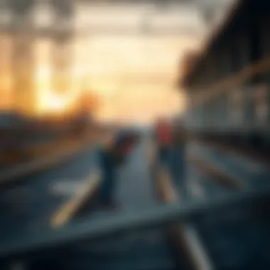 Construction workers collaborating on railway infrastructure