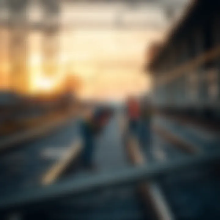 Construction workers collaborating on railway infrastructure