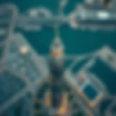 Aerial view highlighting the strategic location of the tower in Dubai’s urban landscape